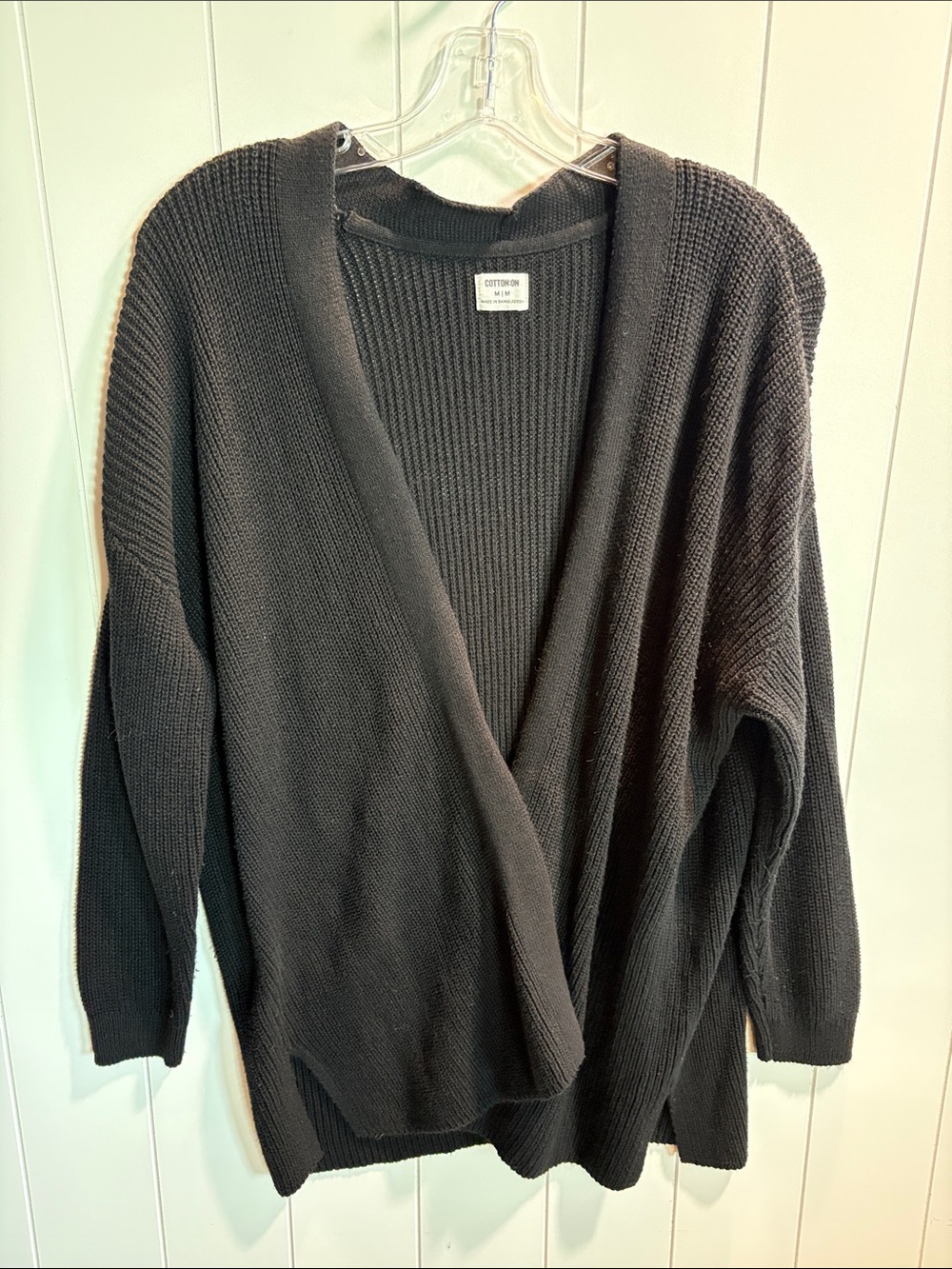 Cotton:On oversize black cotton open woven knit cardigan no pockets M